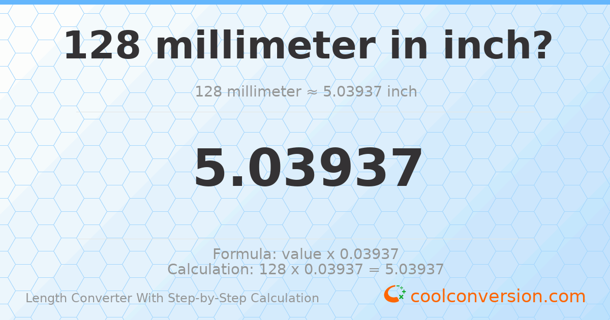 128 millimeters = 5.03937 inches