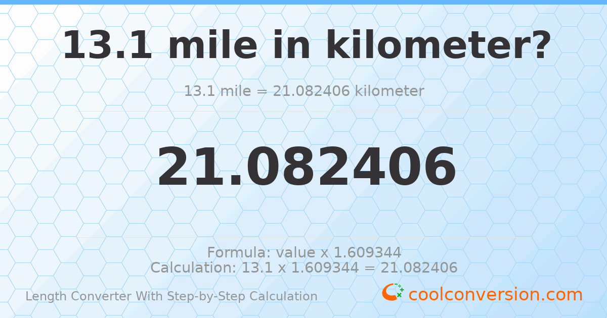 13.1 miles = 21.0824 kilometers