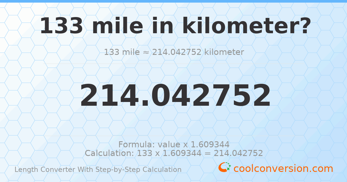 133 miles = 214.043 kilometers