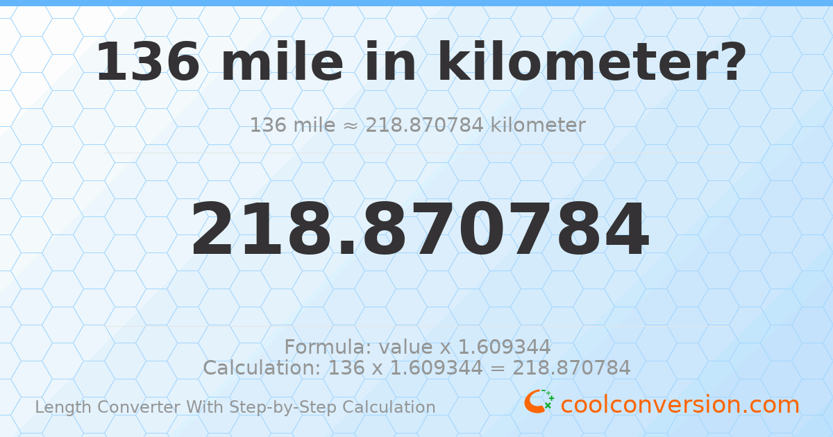 136 miles = 218.871 kilometers
