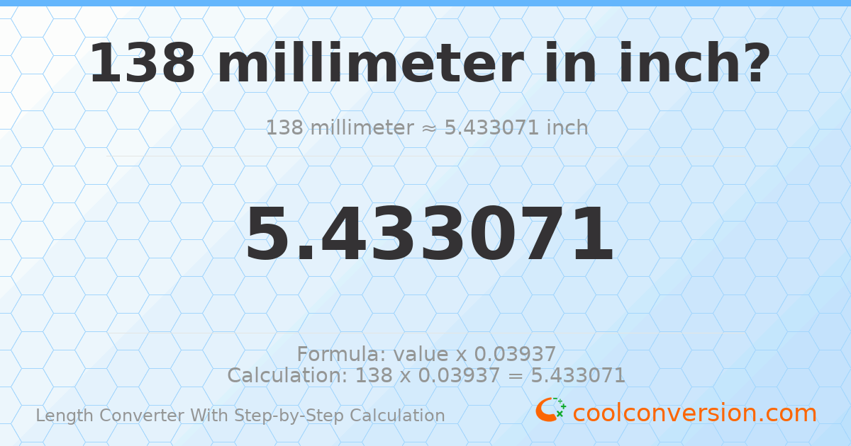 138 millimeters = 5.43307 inches