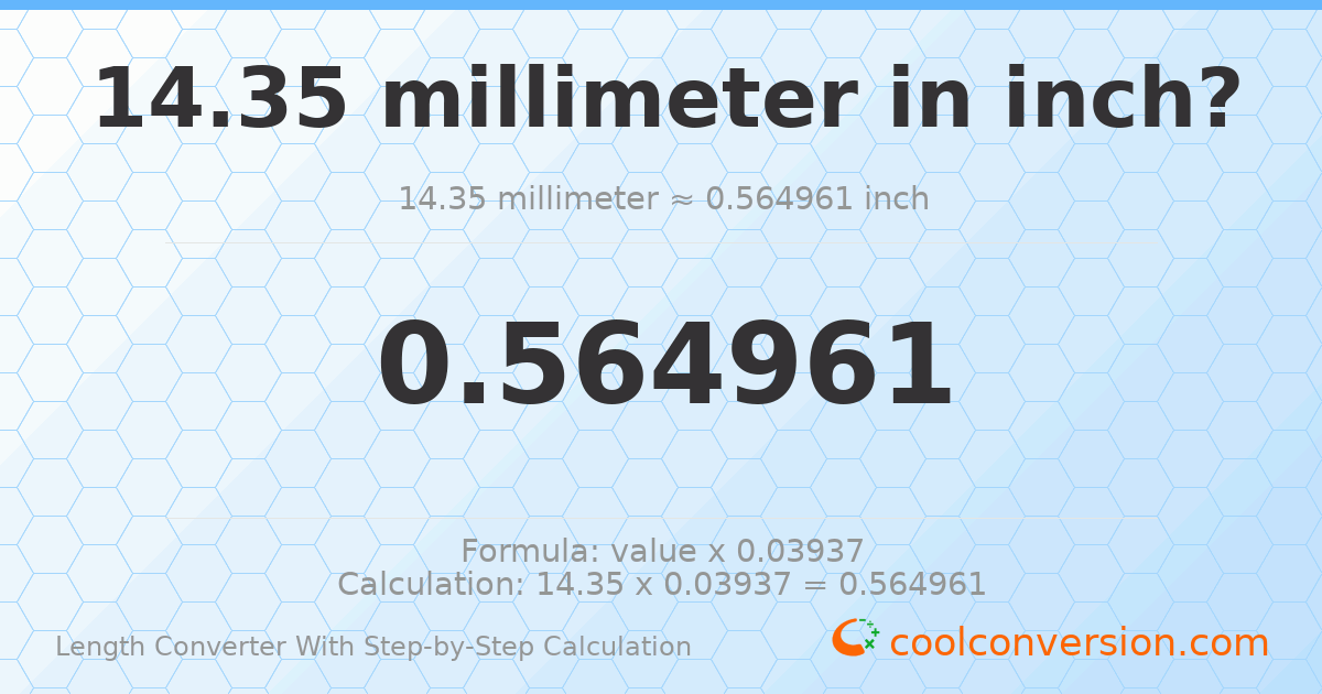 14.35 millimeters = 0.564961 inches