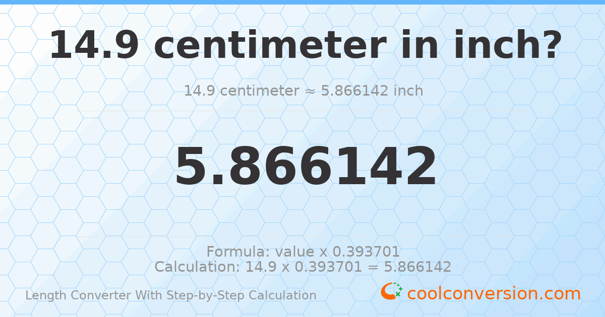 14.9 centimeters = 5.86614 inches