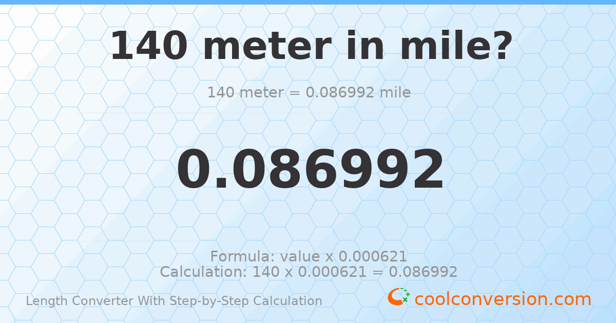 140 meters = 0.086992 miles