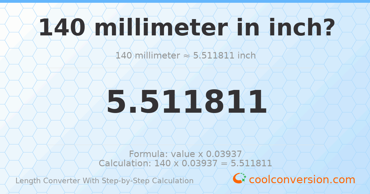 140 millimeters = 5.51181 inches