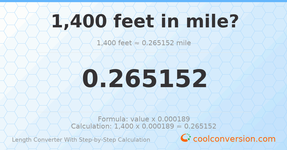 1400 feet = 0.265152 miles