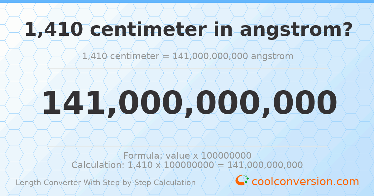 1410 centimeters = 1.41 × 10¹¹ angstroms