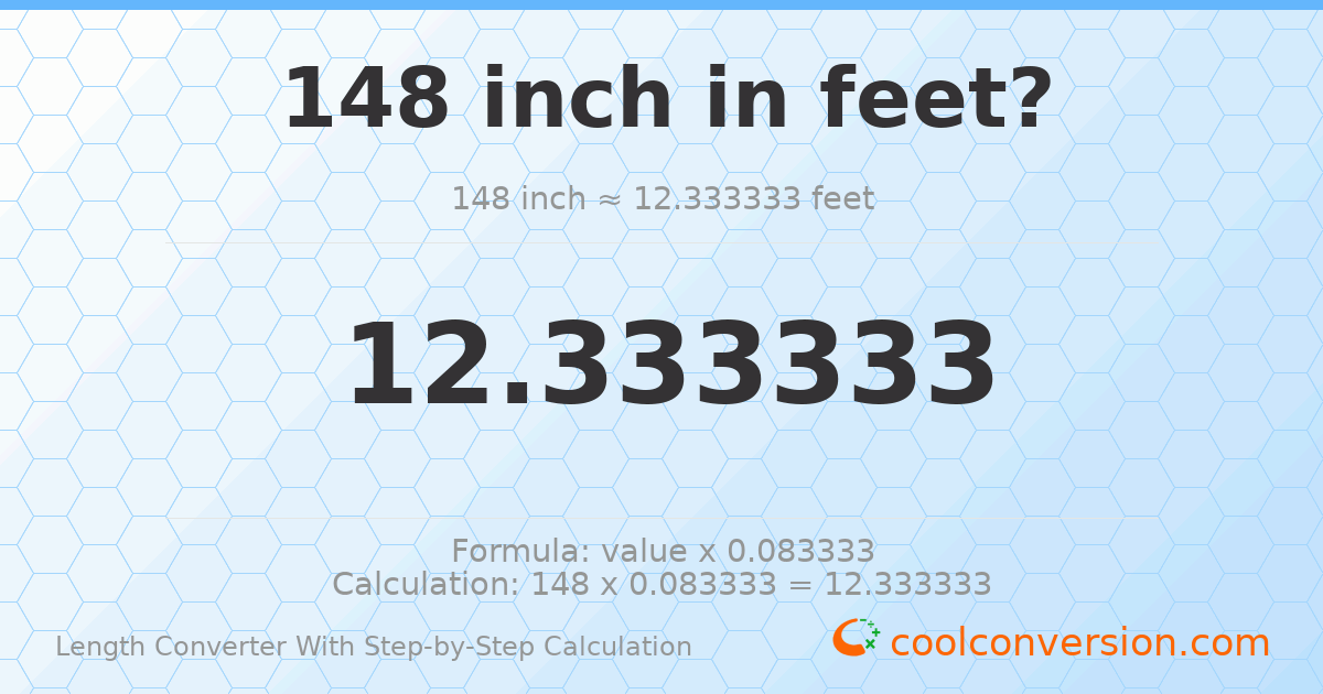 148 inches = 12.3333 feet