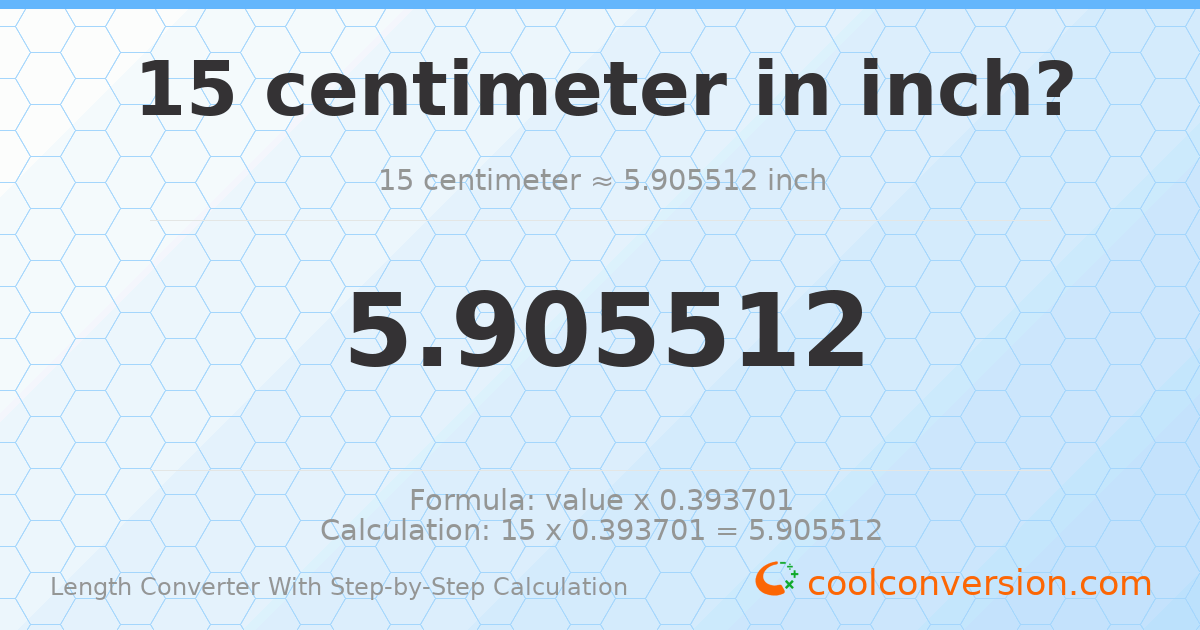 15 centimeters = 5.90551 inches