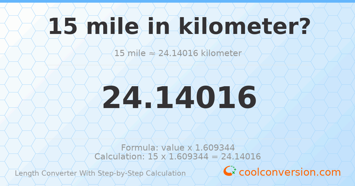 15 miles = 24.1402 kilometers