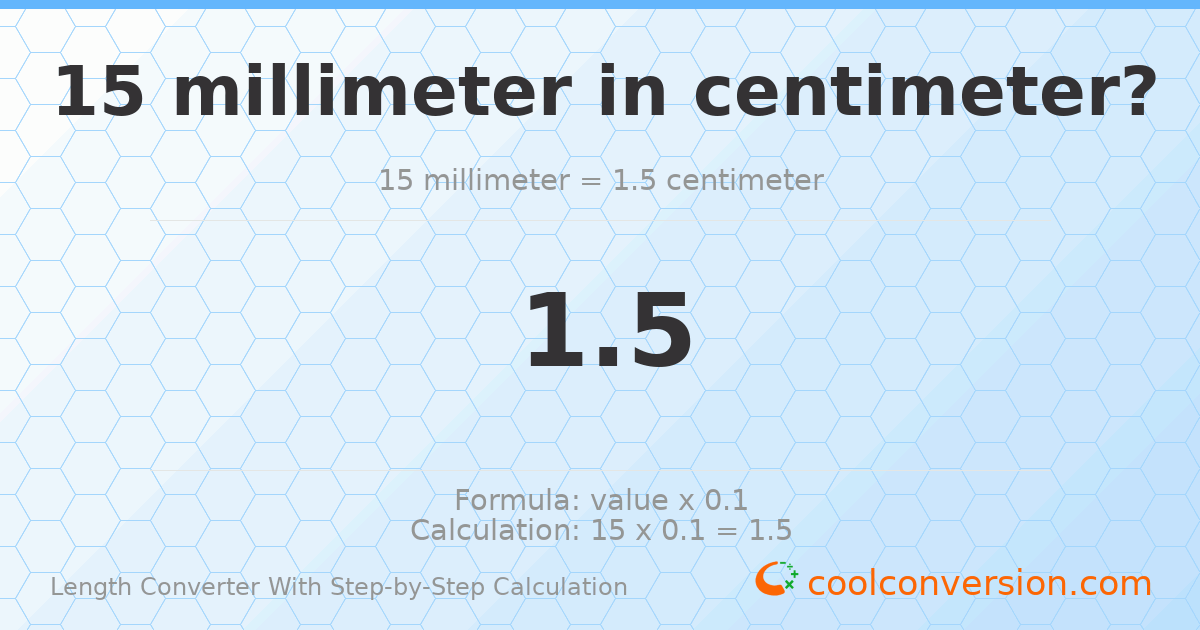 15 millimeters = 1.5 centimeters