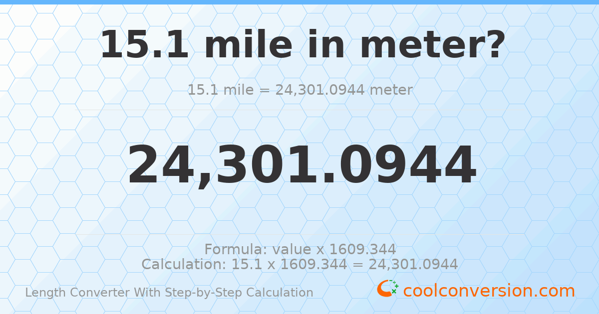 15.1 miles = 24301.1 meters