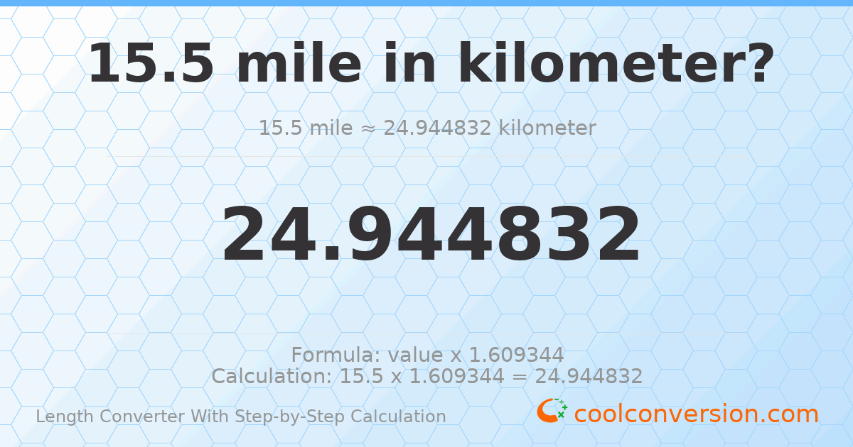 15.5 miles = 24.9448 kilometers
