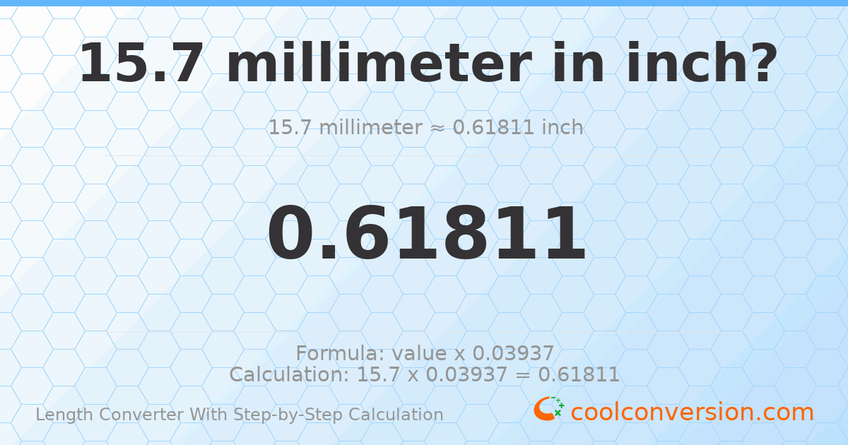 15.7 millimeters = 0.61811 inches