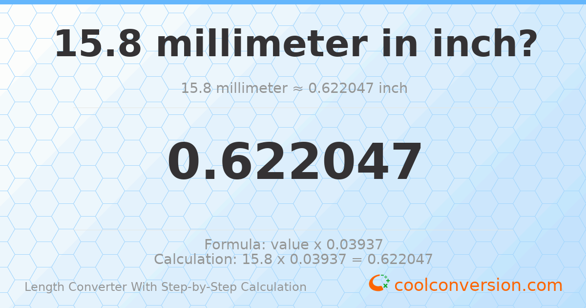 15.8 millimeters = 0.622047 inches