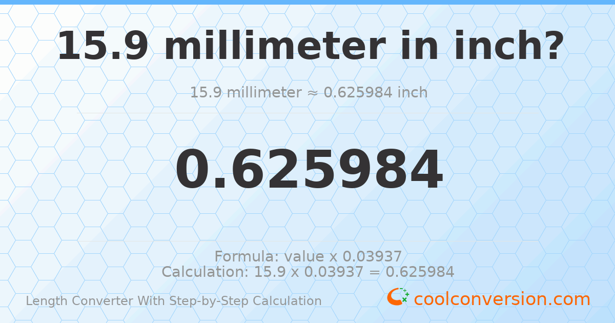 15.9 millimeters = 0.625984 inches