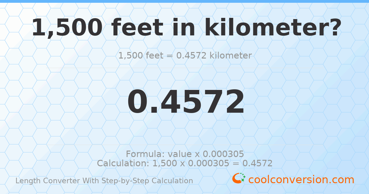 1500 feet = 0.4572 kilometers