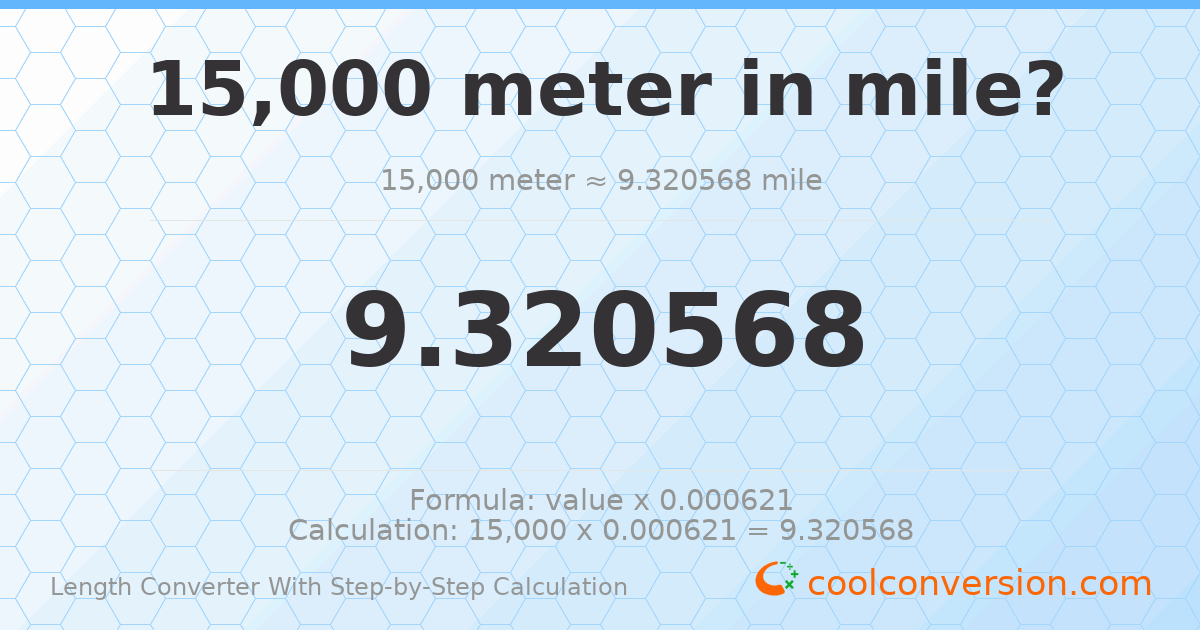 15000 meters = 9.32057 miles