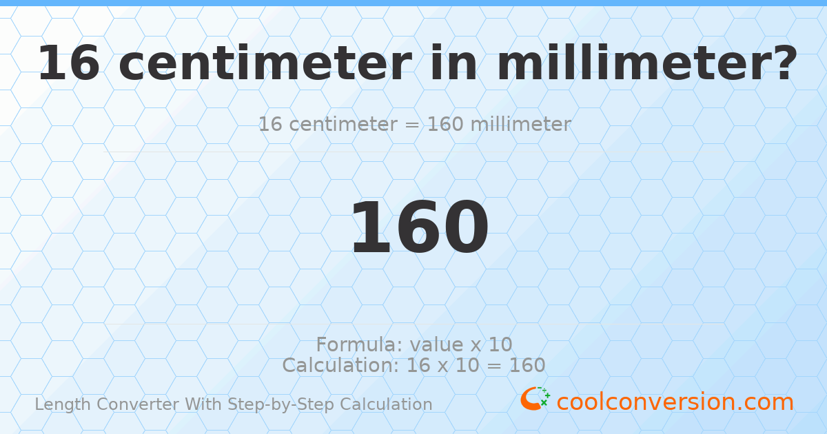 16 centimeters = 160 millimeters
