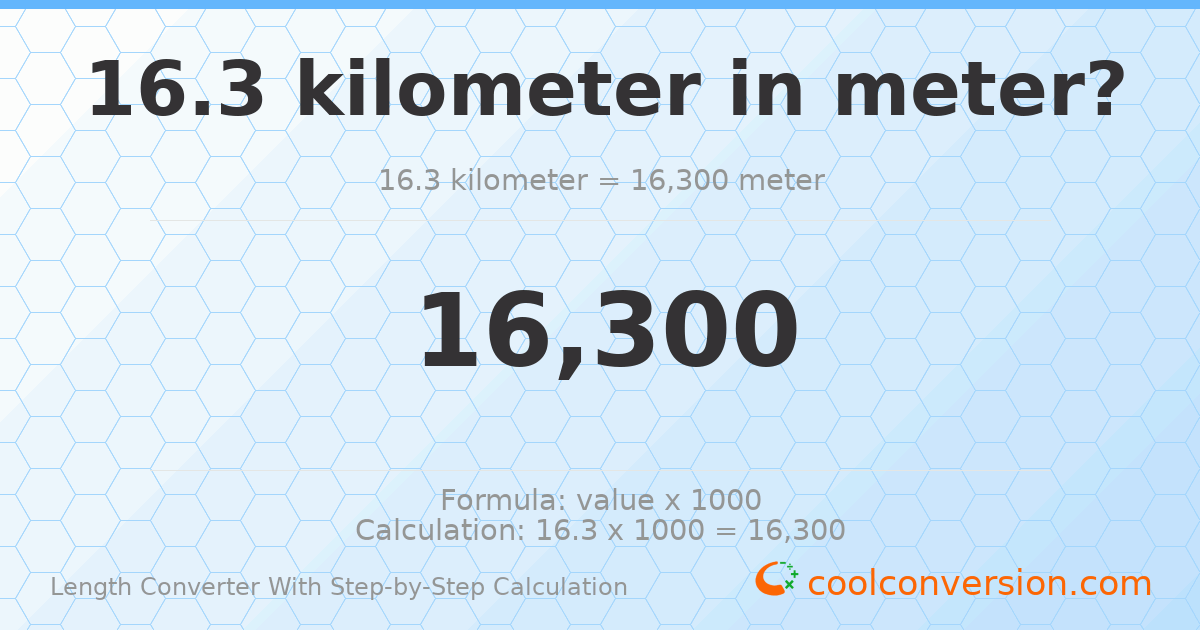 16.3 kilometers = 16300 meters
