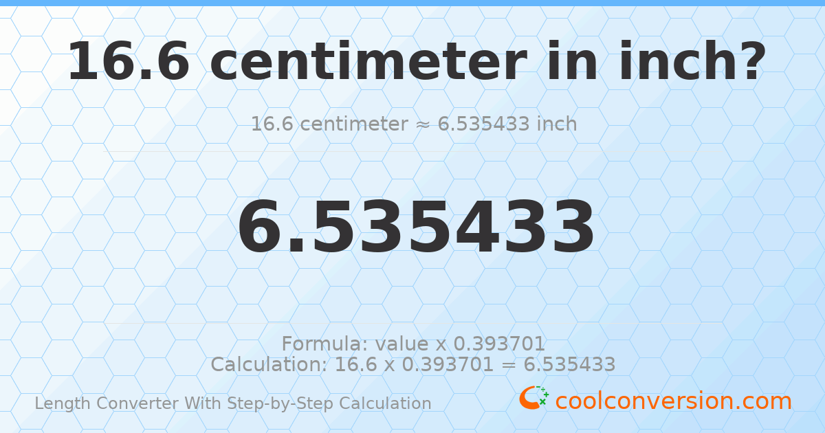 16.6 centimeters = 6.53543 inches