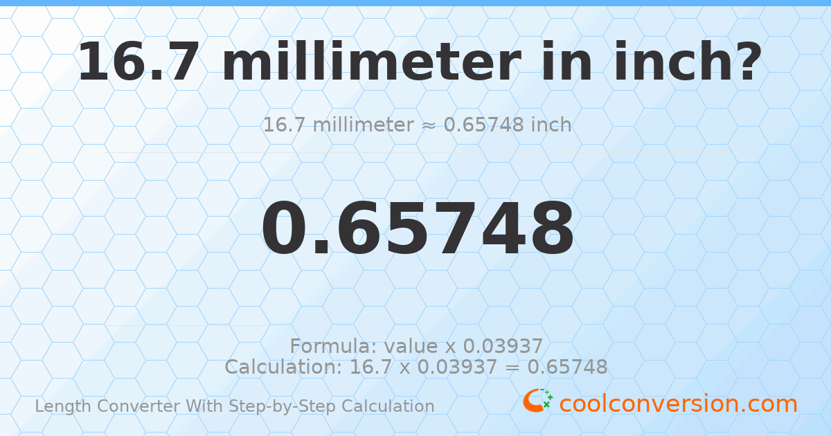 16.7 millimeters = 0.65748 inches