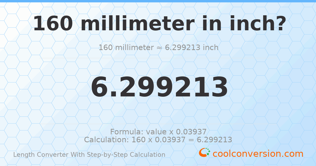 160 millimeters = 6.29921 inches