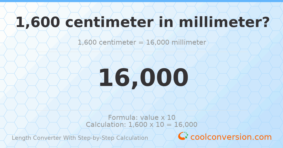 1600 centimeters = 16000 millimeters