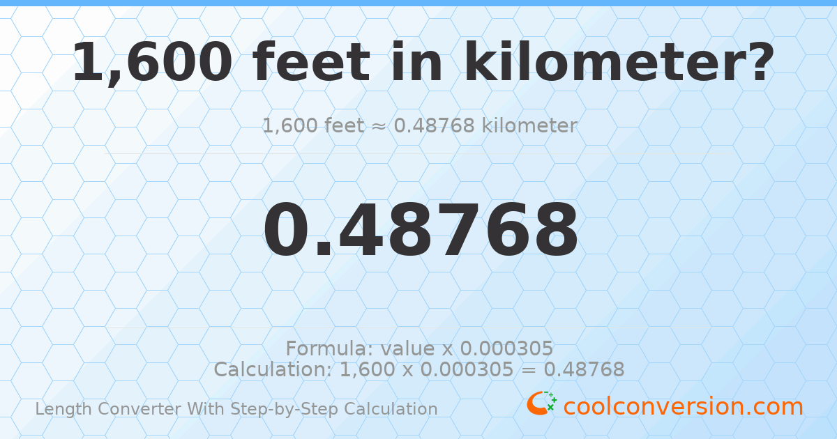 1600 feet = 0.48768 kilometers
