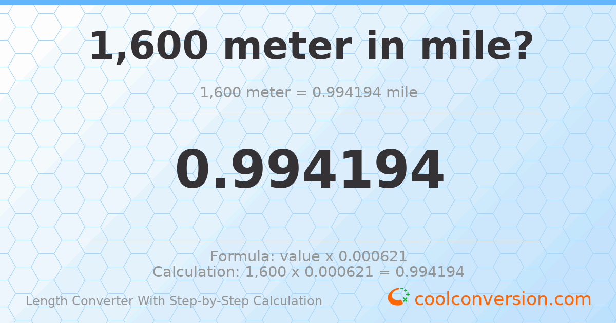 1600 meters = 0.994194 miles
