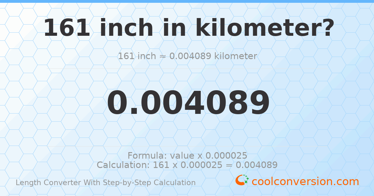 161 inches = 0.0040894 kilometers