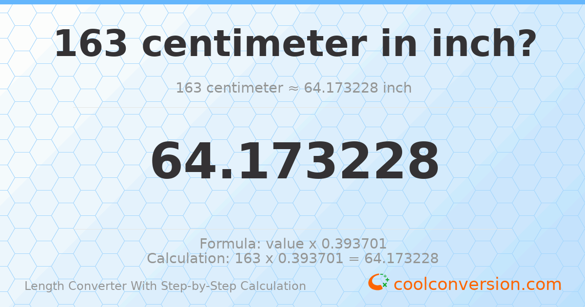 163 centimeters = 64.1732 inches