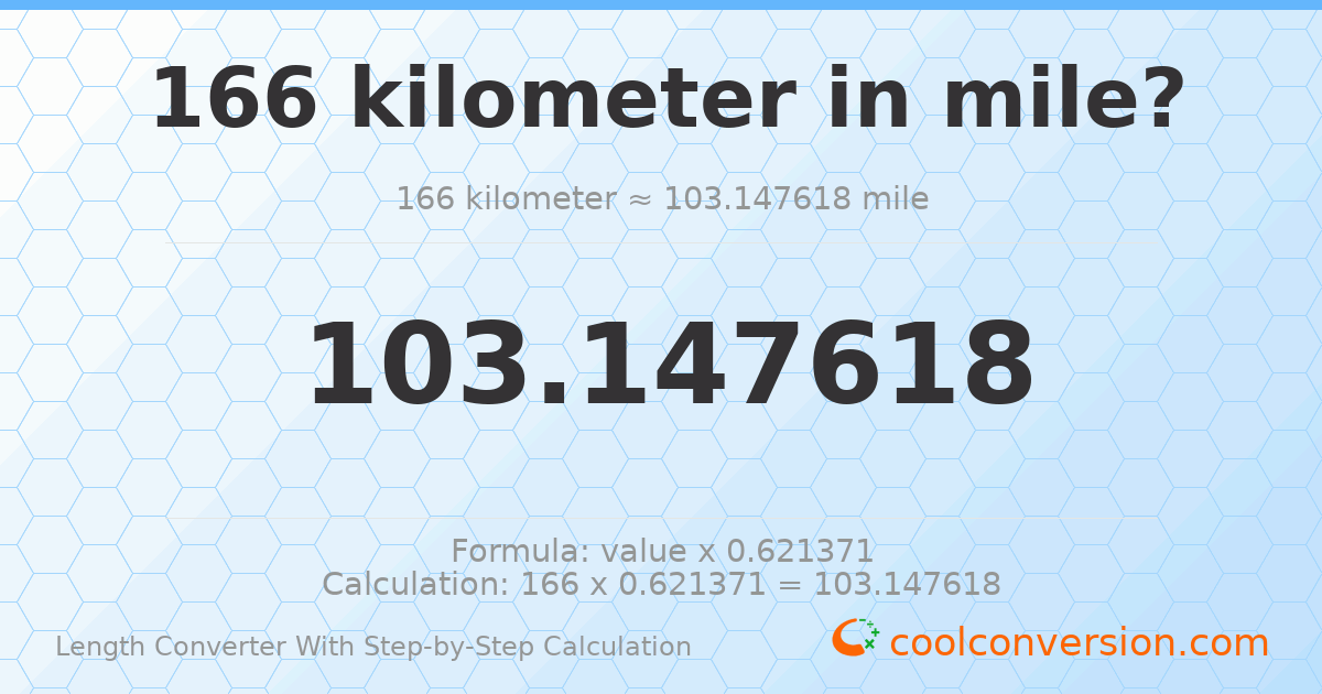 166 kilometers = 103.148 miles