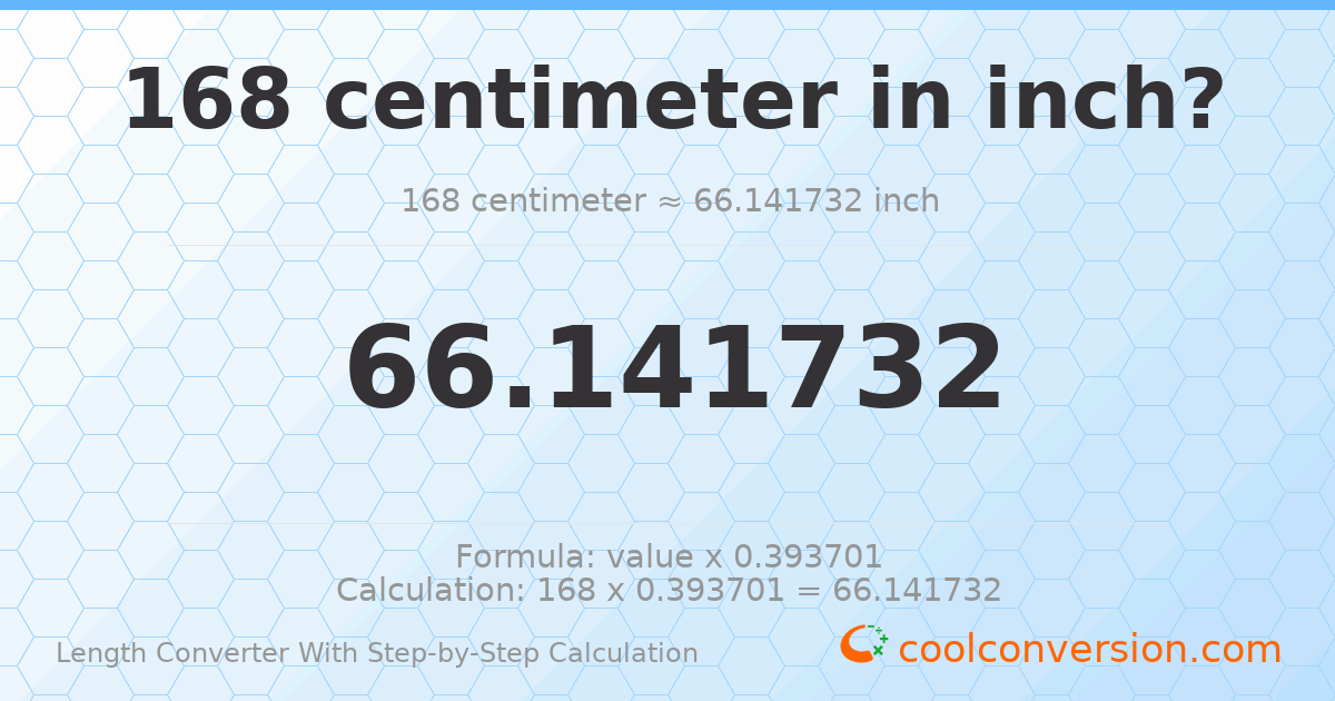 168 centimeters = 66.1417 inches
