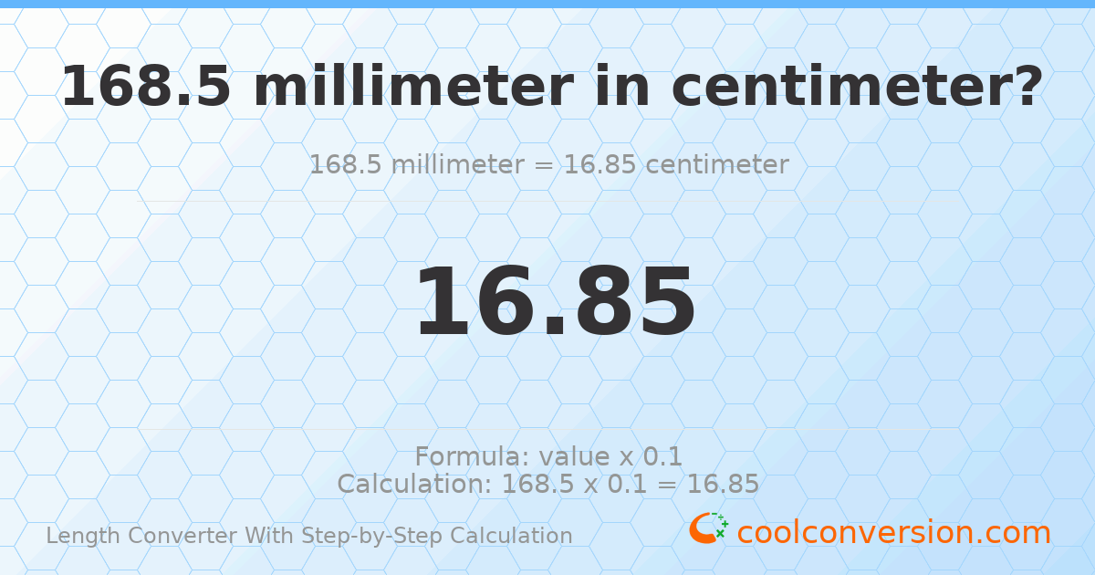 168.5 millimeters = 16.85 centimeters