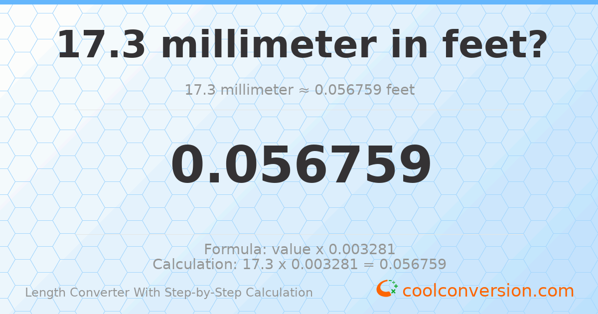 17.3 millimeters = 0.0567585 feet