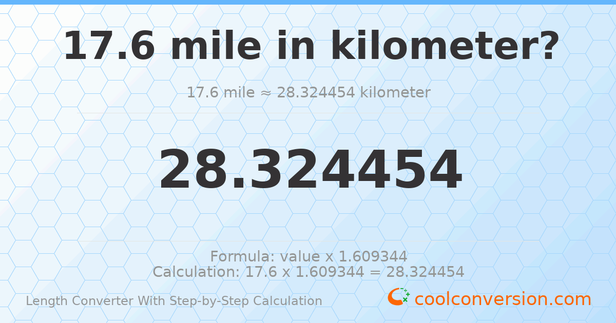 17.6 miles = 28.3245 kilometers
