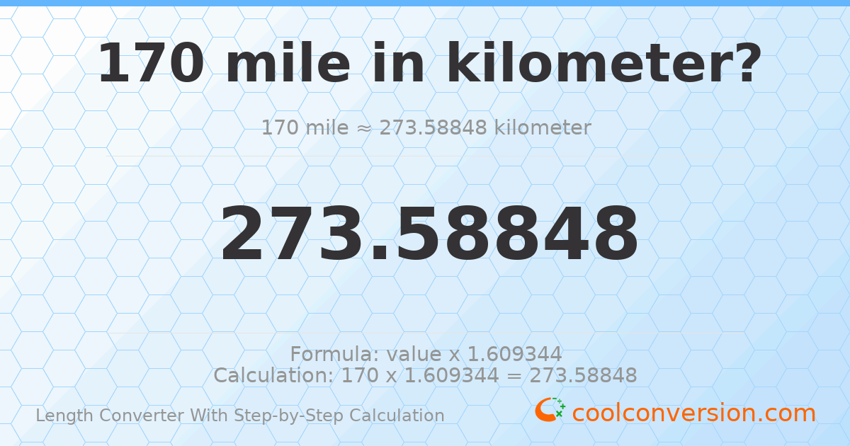 170 miles = 273.588 kilometers