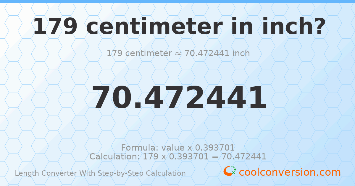 179 centimeters = 70.4724 inches