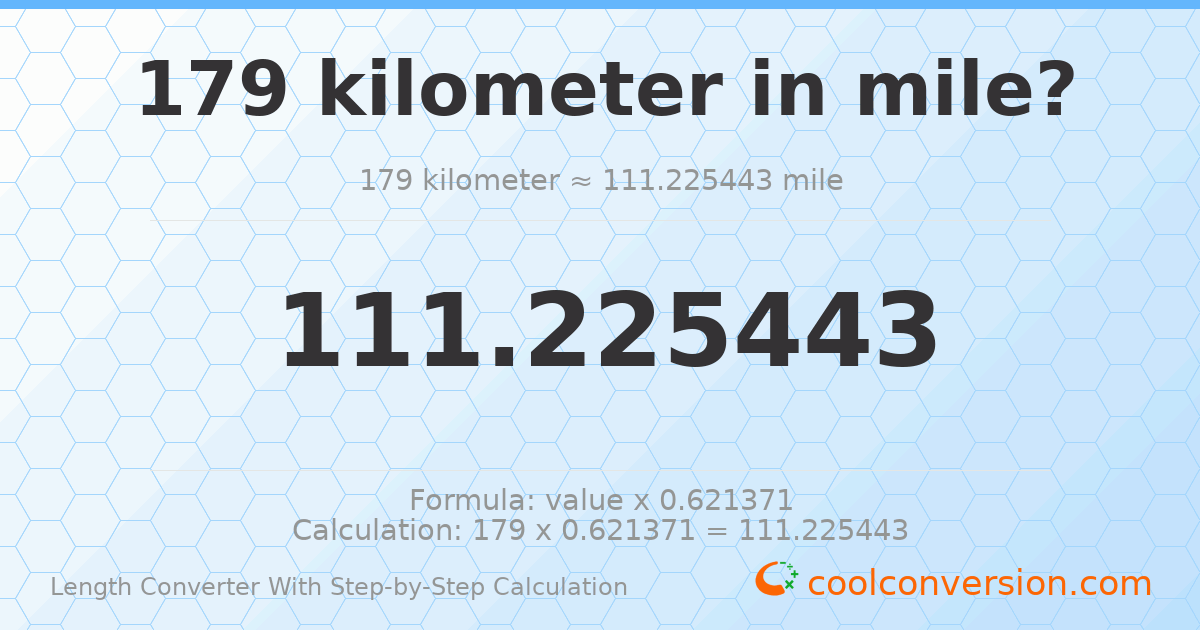 179 kilometers = 111.225 miles