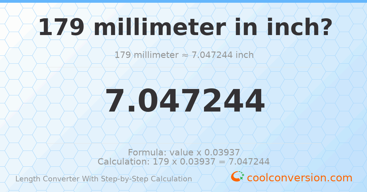 179 millimeters = 7.04724 inches
