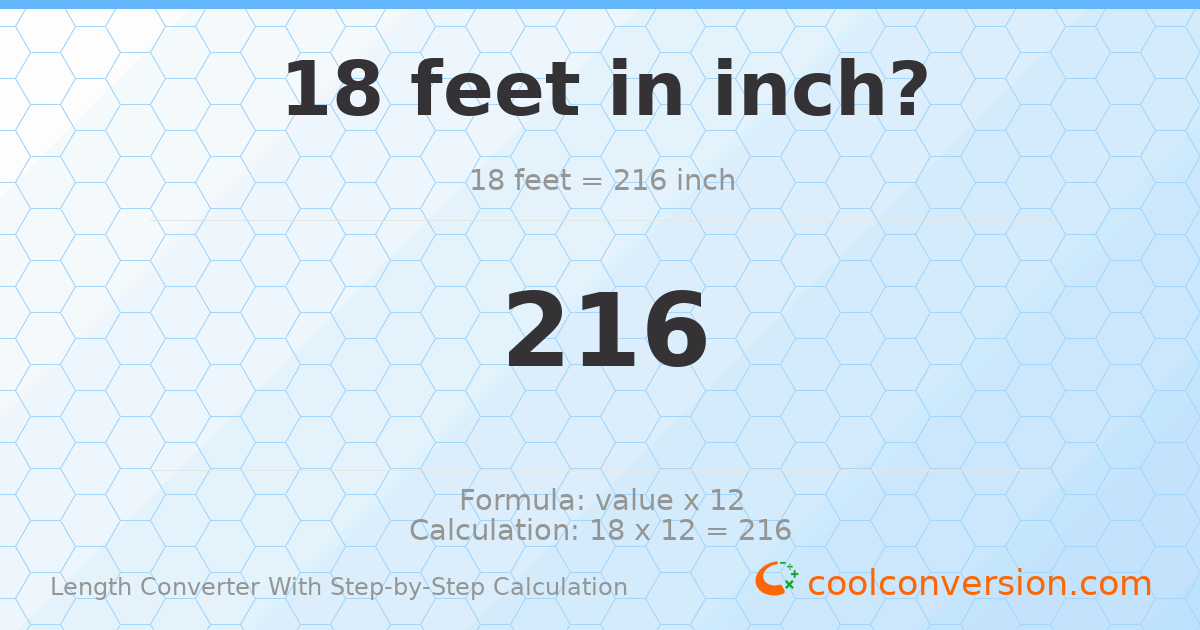 18 feet = 216 inches