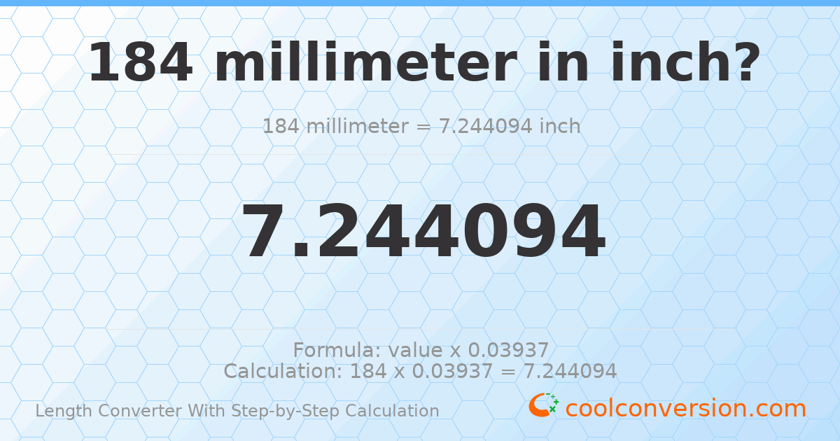 184 millimeters = 7.24409 inches