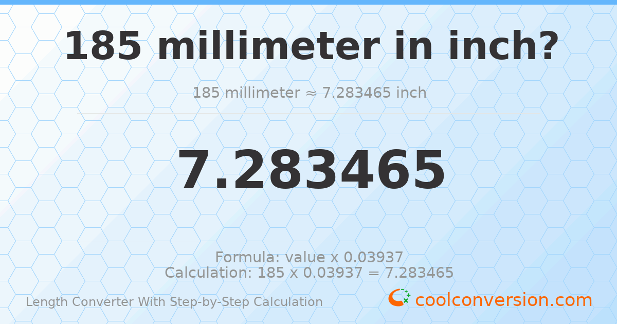 185 millimeters = 7.28346 inches