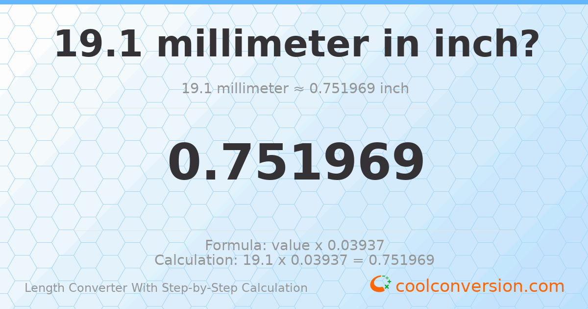 19.1 millimeters = 0.751969 inches