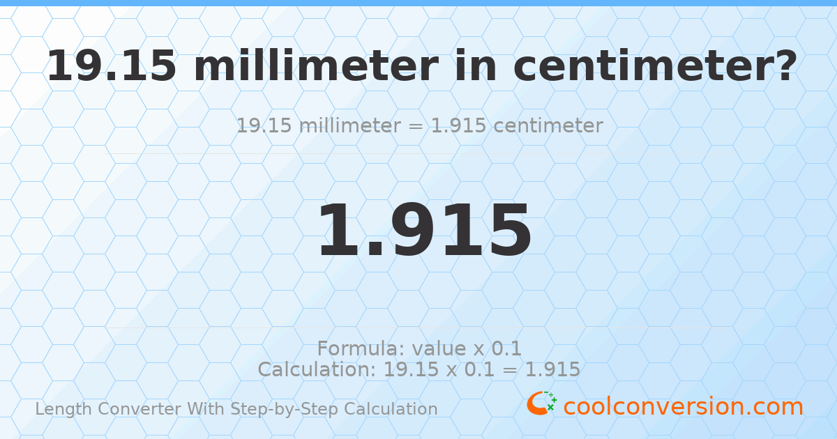 19.15 millimeters = 1.915 centimeters