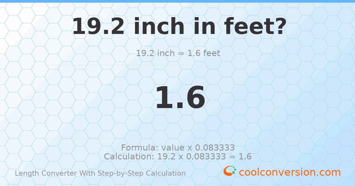 19.2 inches = 1.6 feet