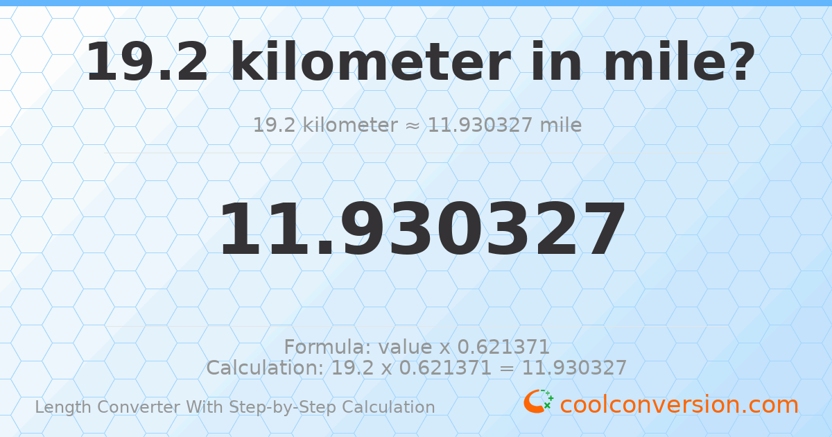 19.2 kilometers = 11.9303 miles