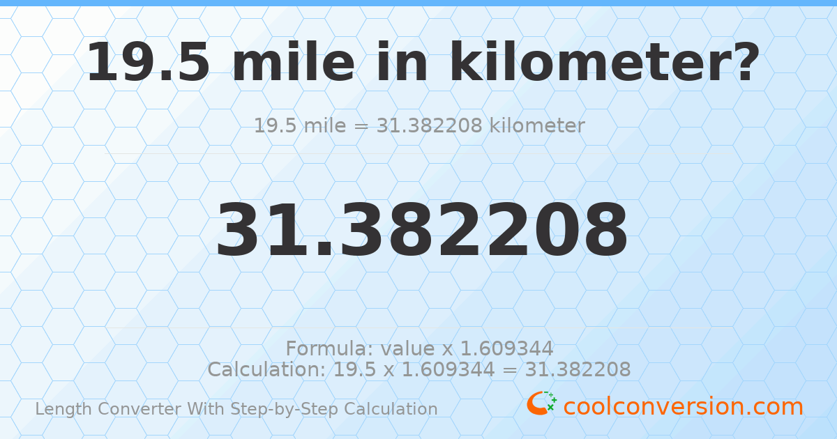 19.5 miles = 31.3822 kilometers