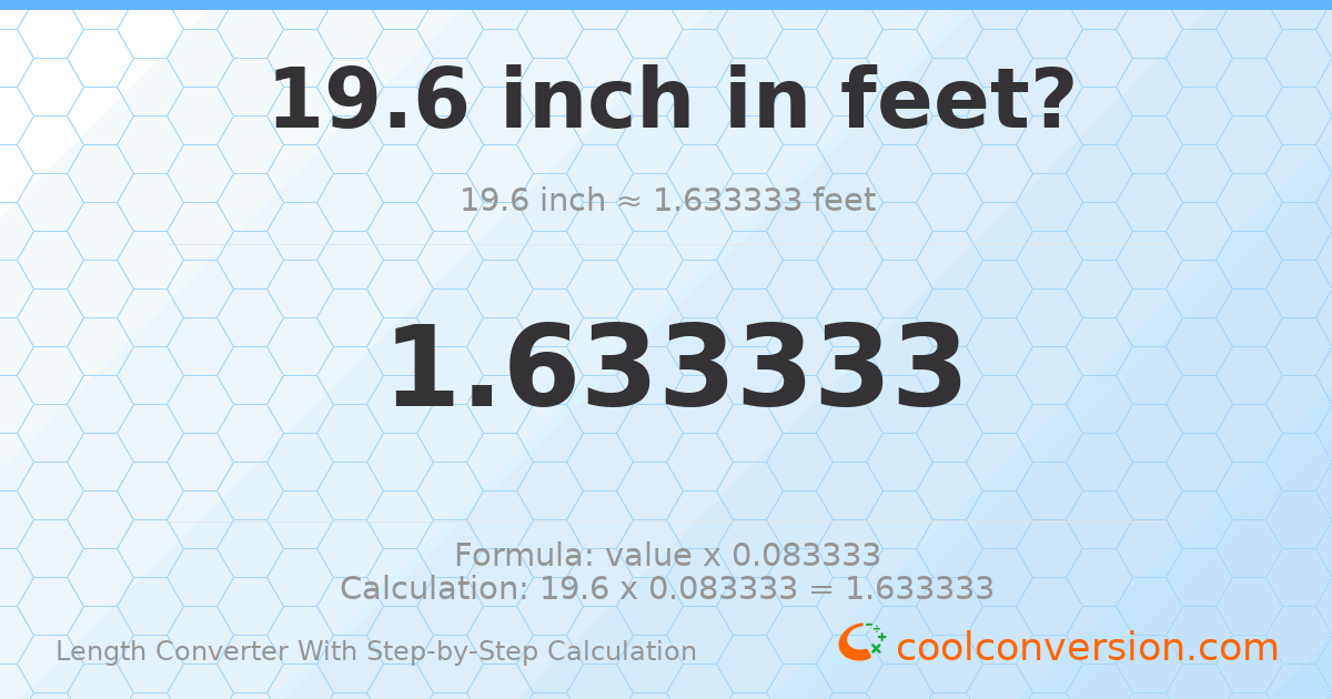 19.6 inches = 1.63333 feet